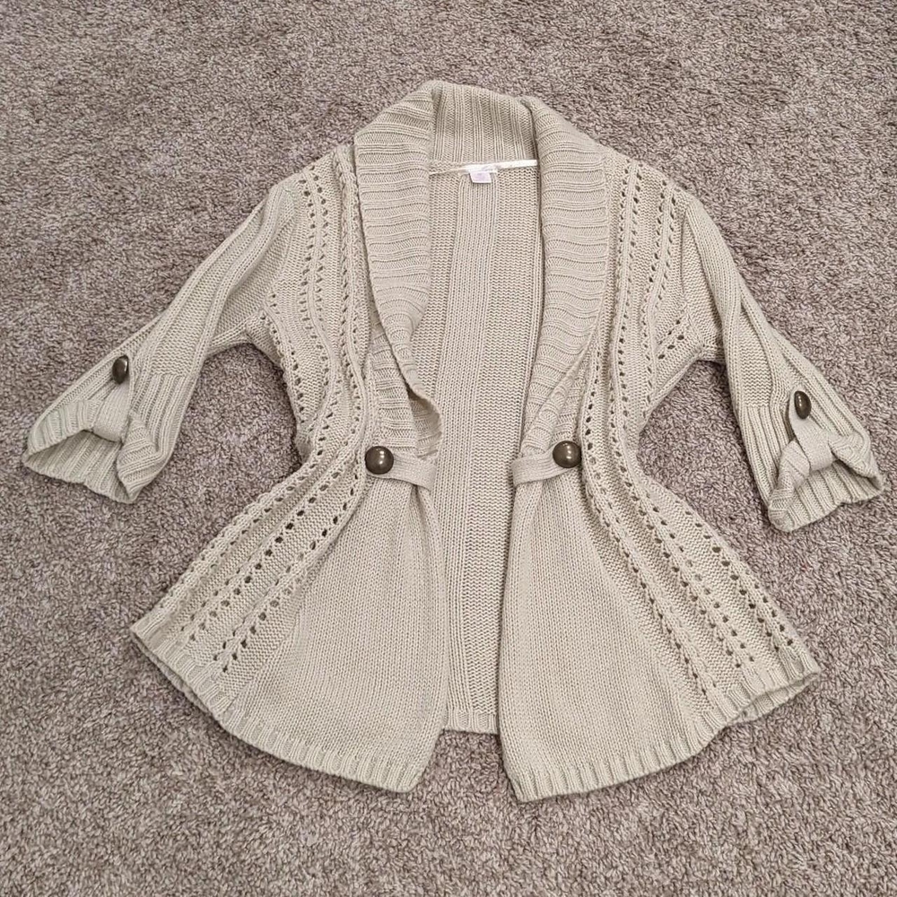 Xhilaration Cardigan Sweater Beige Open Front half sleeve